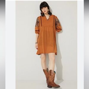 Bohera Cotton Peasant Empire Waste Mini Dress - BNWT - Size LG/XL - Rust